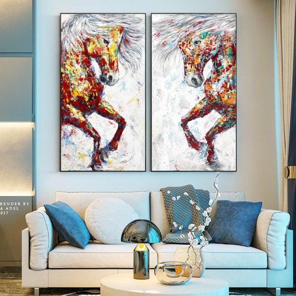 Multicolor Running Horses Canvas Print Picture
