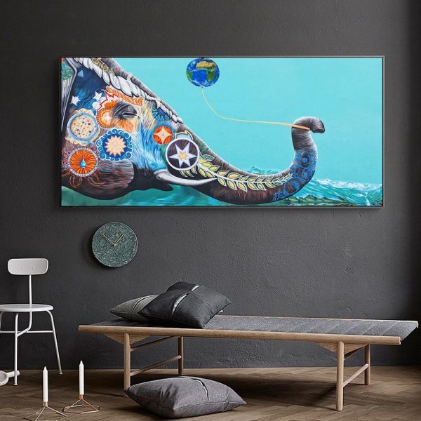 Colorful Wise Elephant with Balloon Wall Art Canvas Print - Image 3