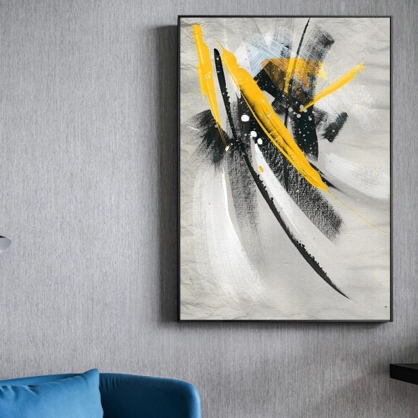 Abstract Yellow Black Feathers Wall Art Canvas Print