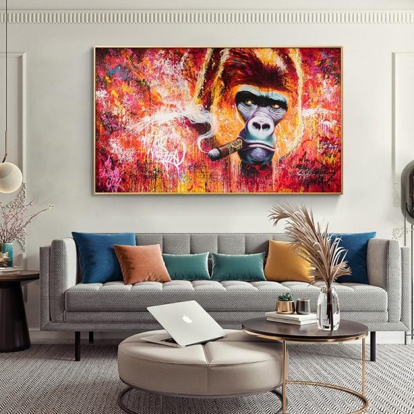 Colorful Smoking Gorilla Wall Art Canvas Print - Image 5