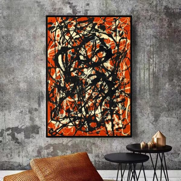 Abstract White and Black Curved Lines on Red Canvas Print Wall Art Picture