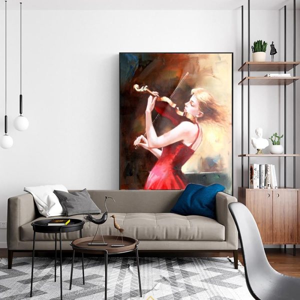 Girl Playing the Violin and Dancer Girl Wall Art Canvas Print - Image 5