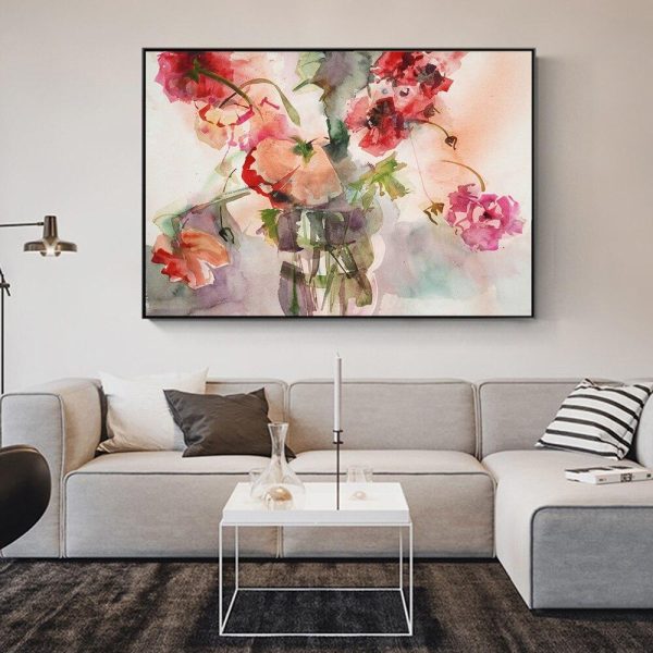 Watercolor Soft Pink Flowers Wall Art Canvas Print - Image 2