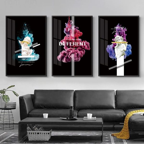 Little Angel Statue and Abstract Flower Wall Art Canvas Print