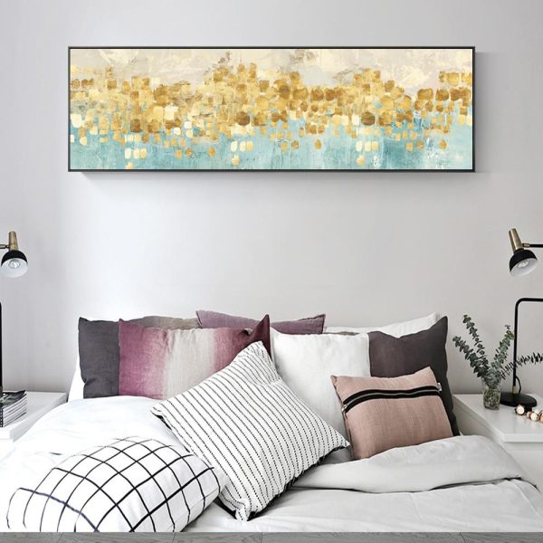 Golden Dots on Light Blue Wall Art Canvas Print - Image 5