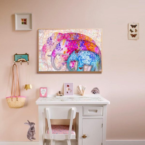Colorful Elephant Family Canvas Print Wall Picture - Image 2