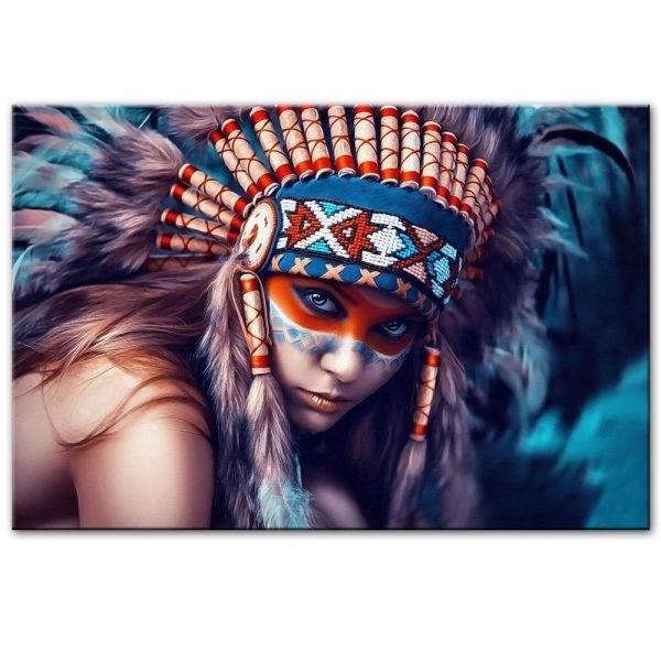Indian Girl with Colorful Feather Wall Art Canvas Print - Image 3