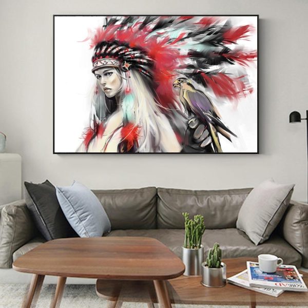 Indian Girl with Falcon Wall Art Canvas Print - Image 3