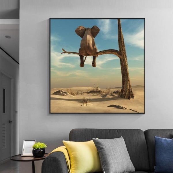 Funny Little Elephant on Tree Canvas Wall Art Painting - Image 2