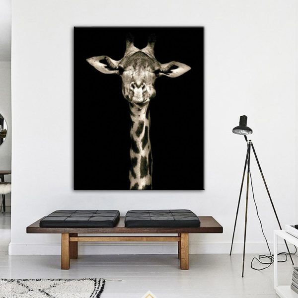 Giraffe On Black Background Wall Art Canvas Painting