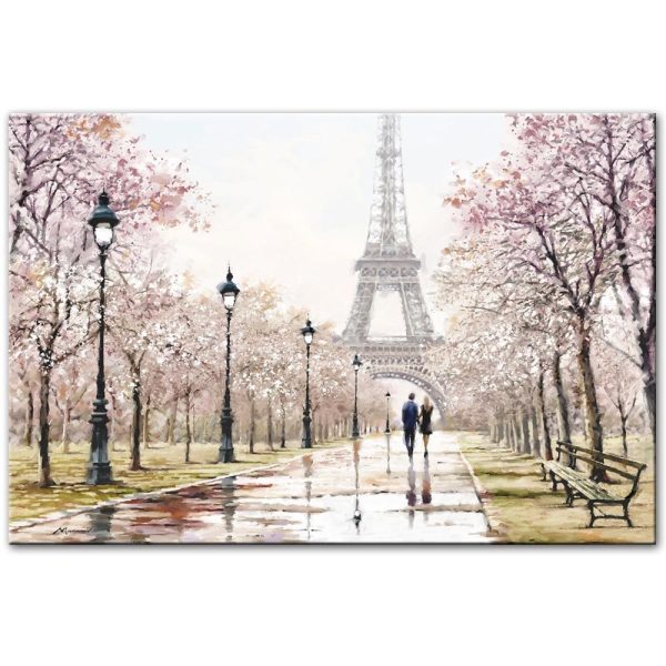 Romantic Paris Street near the Eiffel Tower Wall Canvas Print - Image 3
