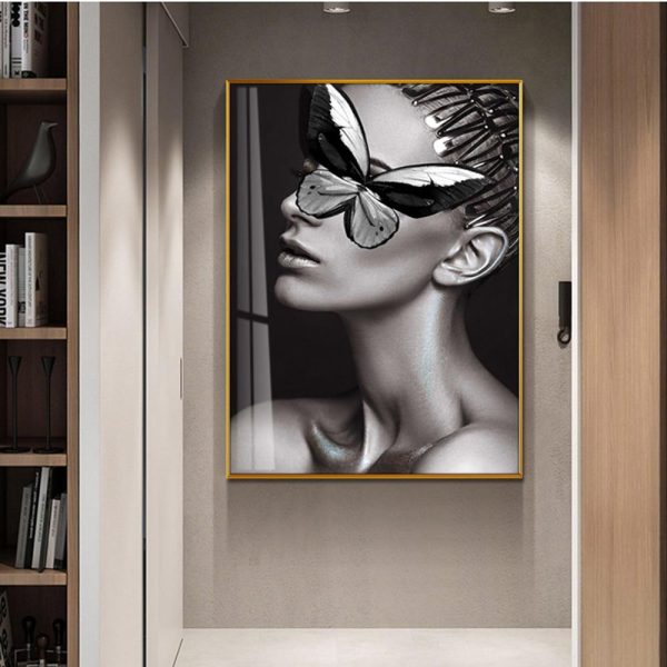 Lovely Girl with Colorful Butterflies Canvas Print Wall Art Picture - Image 5