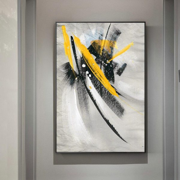 Abstract Yellow Black Feathers Wall Art Canvas Print - Image 6
