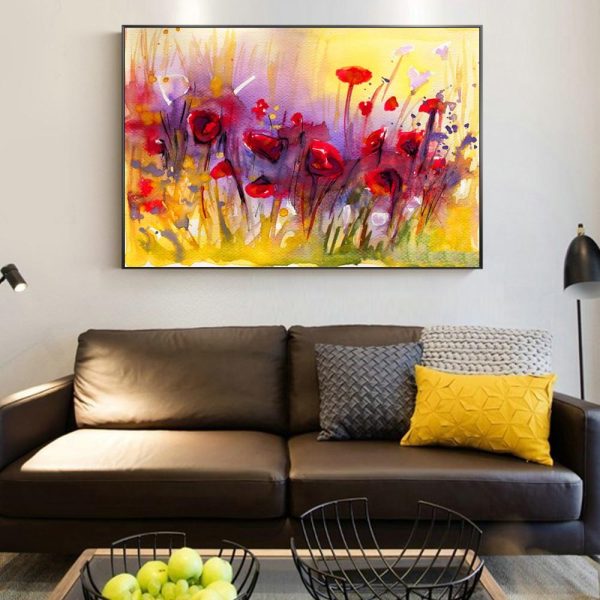 Colorful Red Poppies in the Field Wall Art Canvas Print - Image 5