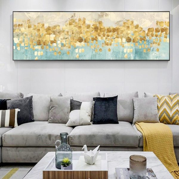 Golden Dots on Light Blue Wall Art Canvas Print