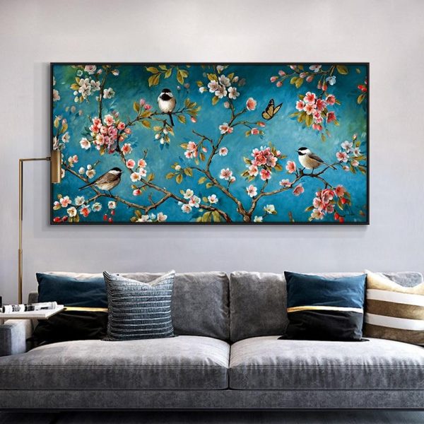 Flowers and Birds Wall Art Canvas Painting - Image 2