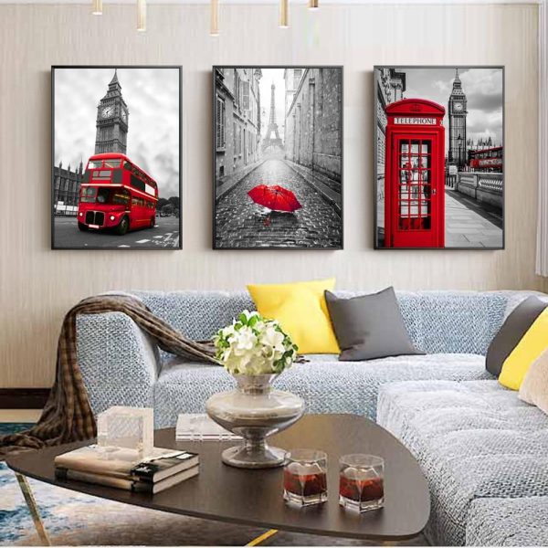Realist London Big Ben and Paris the Eiffel Tower Wall Art Canvas Print - Image 4