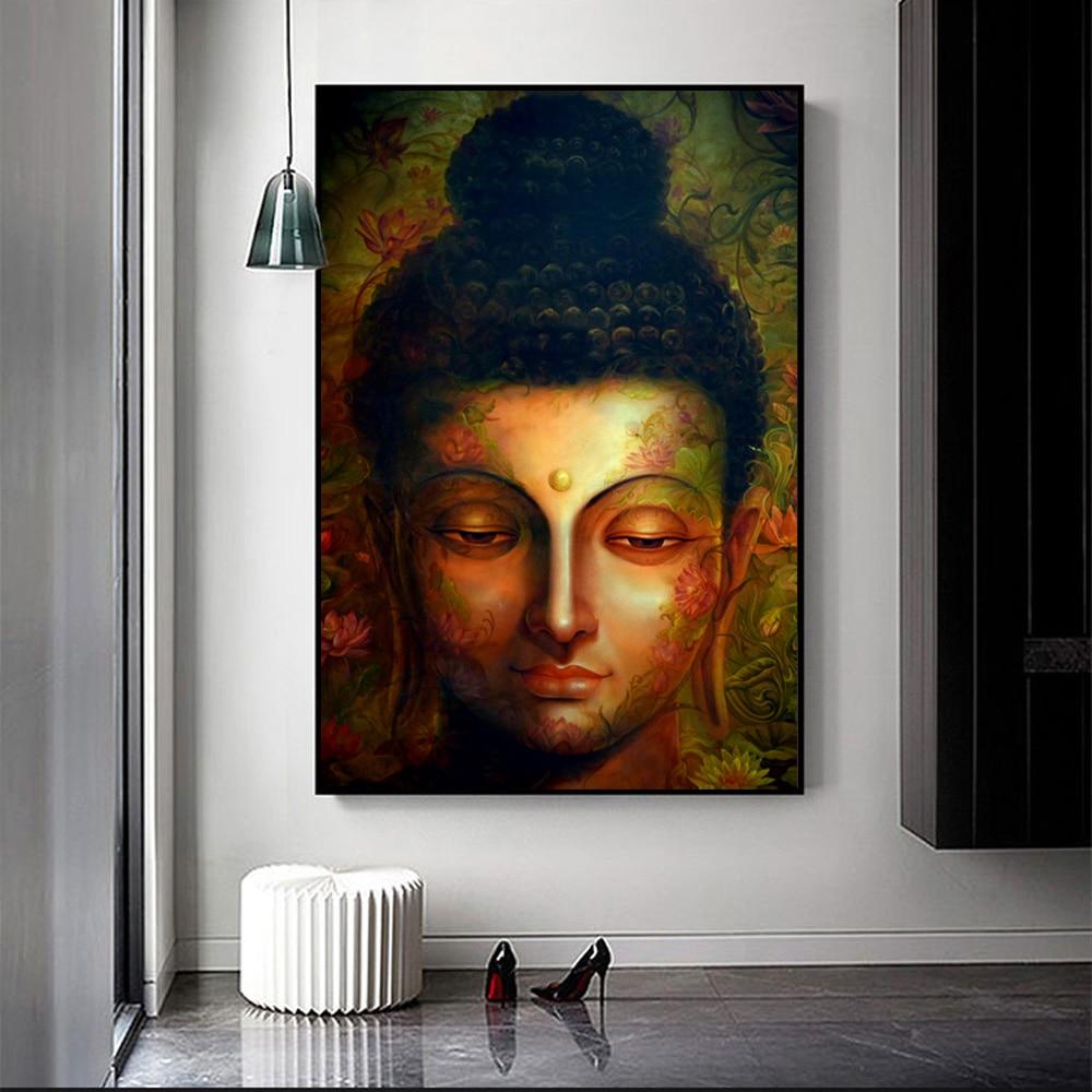 Abstract Colorful Buddha Head with Flowers Wall Art Canvas Print - Image 5