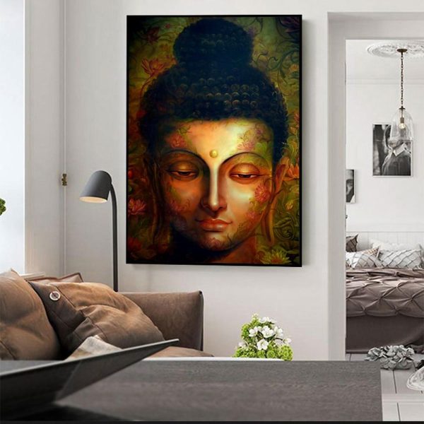 Abstract Colorful Buddha Head with Flowers Wall Art Canvas Print - Image 4