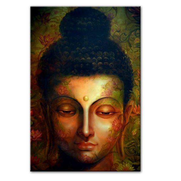 Abstract Colorful Buddha Head with Flowers Wall Art Canvas Print - Image 2