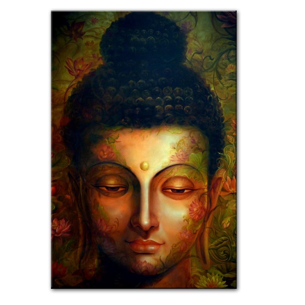 Abstract Colorful Buddha Head with Flowers Wall Art Canvas Print - Image 2