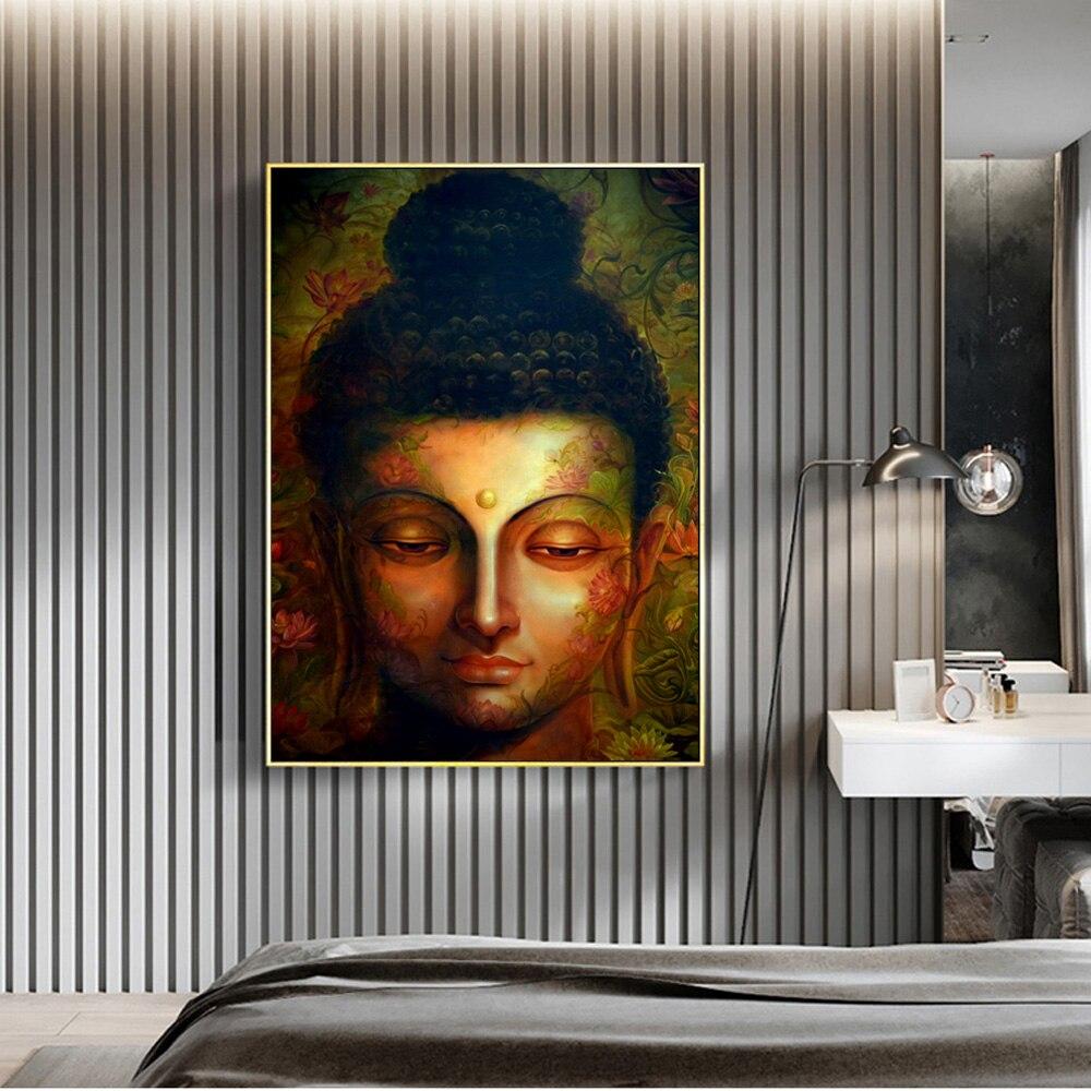 Abstract Colorful Buddha Head with Flowers Wall Art Canvas Print - Image 3