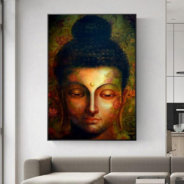 Abstract Colorful Buddha Head with Flowers Wall Art Canvas Print - Image 6