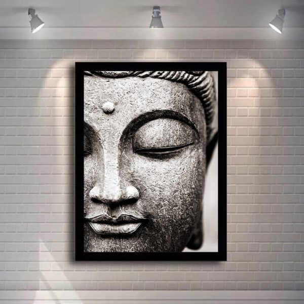 Black and White Buddha Statue Wall Art Canvas Print