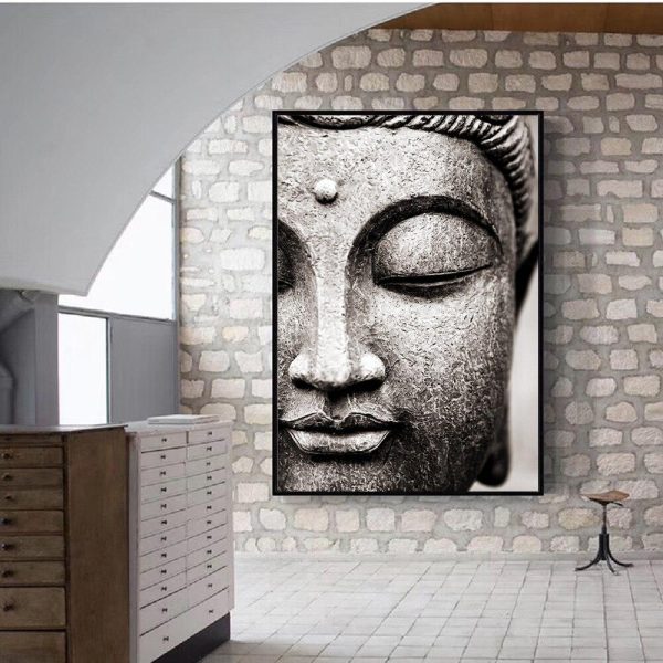 Black and White Buddha Statue Wall Art Canvas Print - Image 3