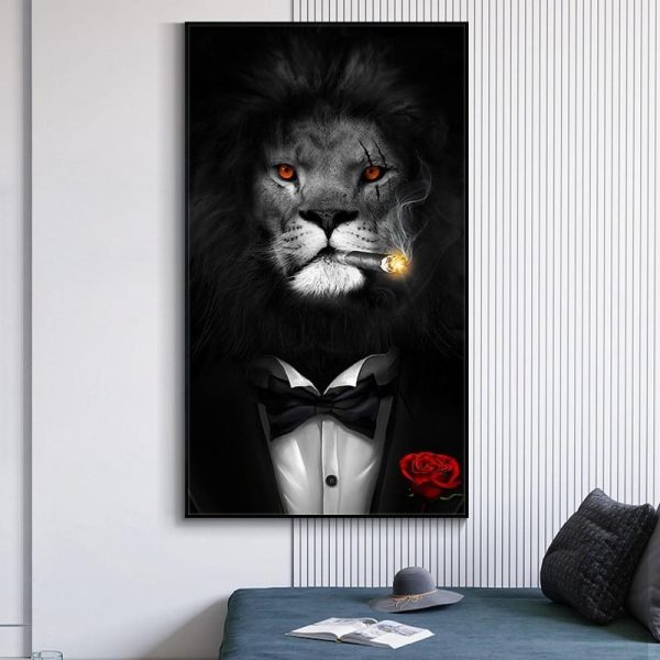 Smoking Lion in the Tuxedo Wall Art Canvas Print - Image 2