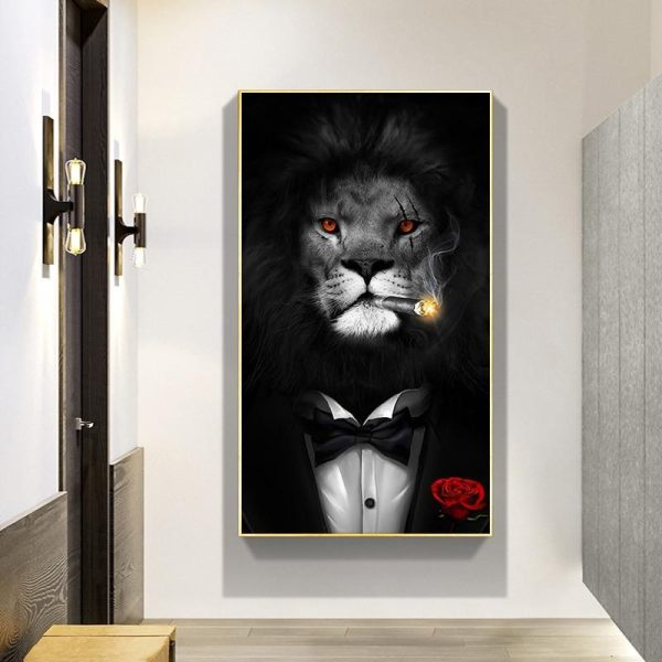 Smoking Lion in the Tuxedo Wall Art Canvas Print - Image 3