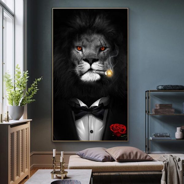 Smoking Lion in the Tuxedo Wall Art Canvas Print - Image 4