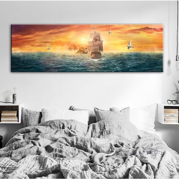 Seascape Scull Islands Ship Sailing Wall Art Canvas Print - Image 3