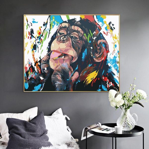 Cute Monkey Wall Graffiti Art Canvas Painting - Image 4