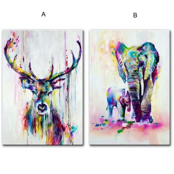 Watercolor Elephant and Deer Wall Art Canvas Print - Image 3