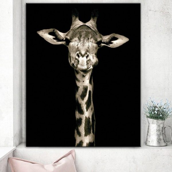 Giraffe On Black Background Wall Art Canvas Painting - Image 4