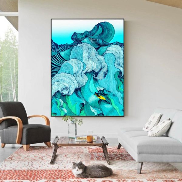 Abstract Seascape Wave Surfing Wall Art Canvas Print - Image 2