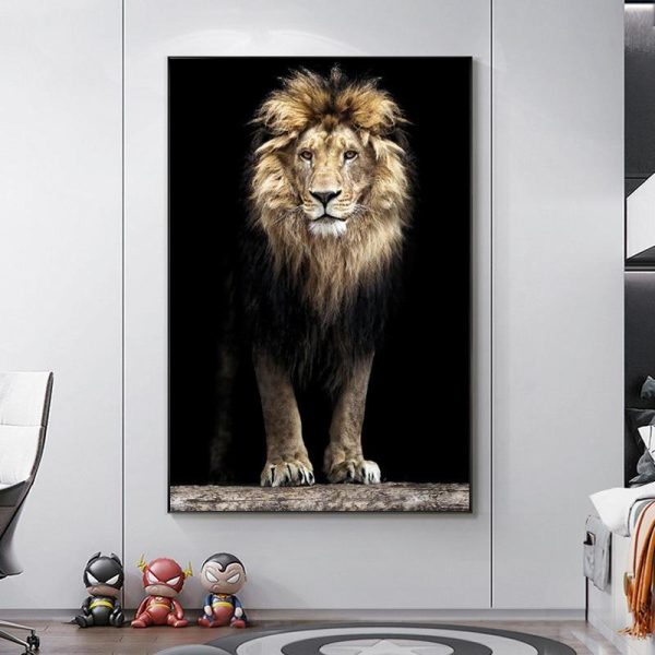 Lion on Dark Background Canvas Painting Poster - Image 3