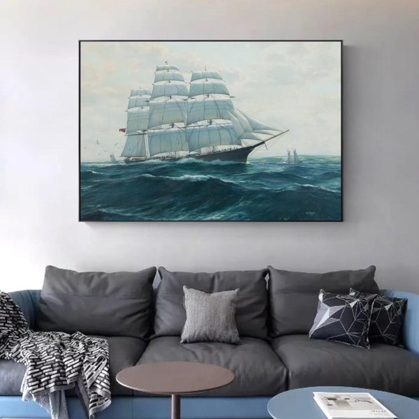 Seascape Ship Sailing Wall Art Canvas Print - Image 2