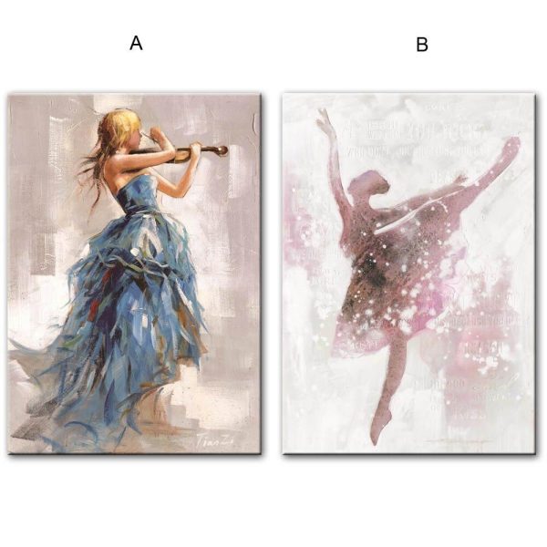 Girl Playing the Violin and Dancing Ballerina Wall Art Canvas Print - Image 3