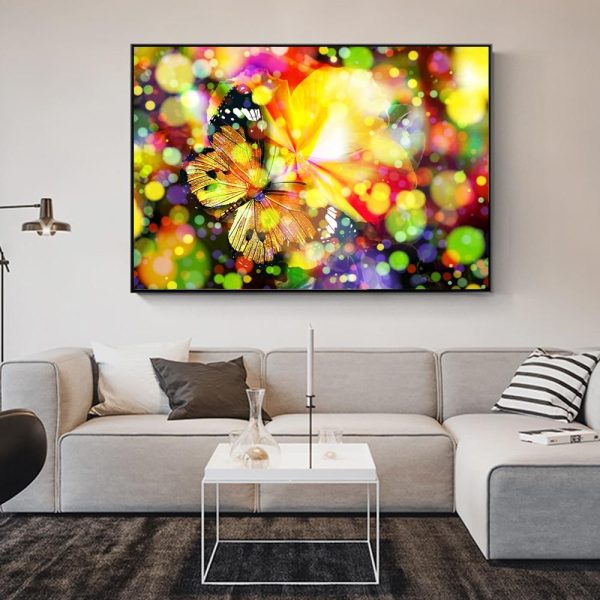 Multicolor Butterfly with Flowers Wall Art Canvas Print