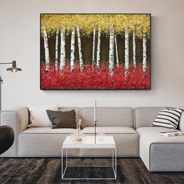 Golden Birch Trees in Red Grass Wall Art Canvas Print - Image 5