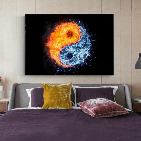 Fire and Water Yin Yang on Black Wall Art Canvas Print - Image 5