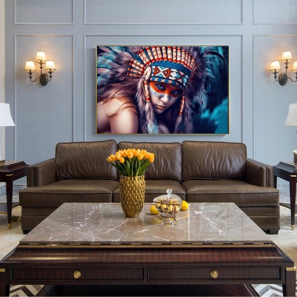 Indian Girl with Colorful Feather Wall Art Canvas Print - Image 5