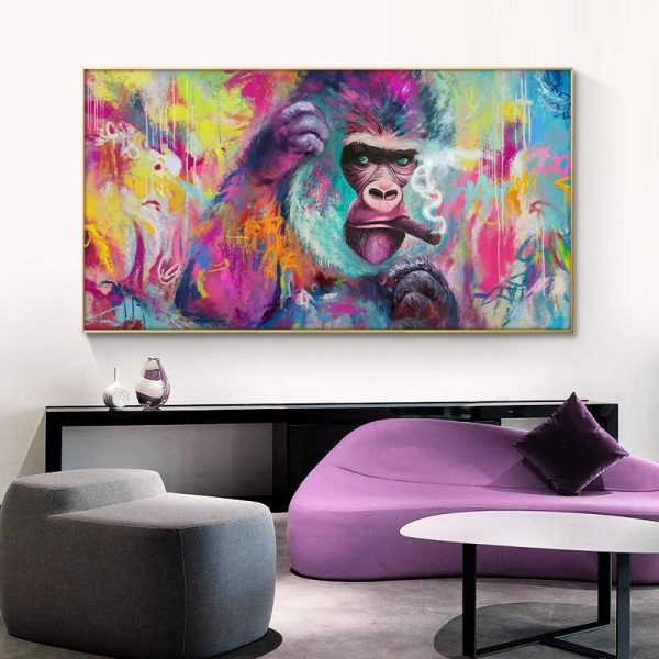 Funny Smoking Orangutan Graffiti Wall Art Canvas Paintings - Image 4