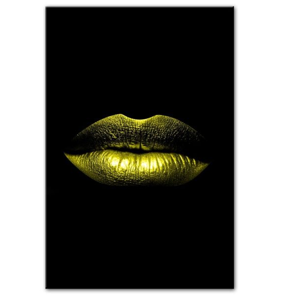 Abstract Sexy Golden Lips Wall Art Canvas Print - Image 4