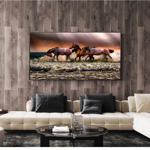 Horses Running on the Waves Wall Art Canvas Print