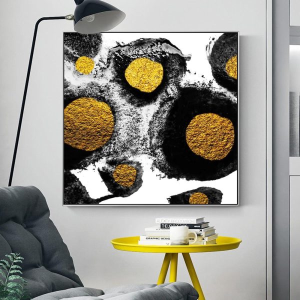 Golden Сircles in Black and White Wall Art Canvas Print - Image 6