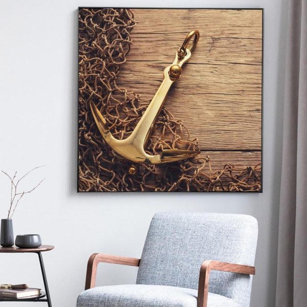 Golden Anchor and Fishing Net Canvas Print Picture - Image 2