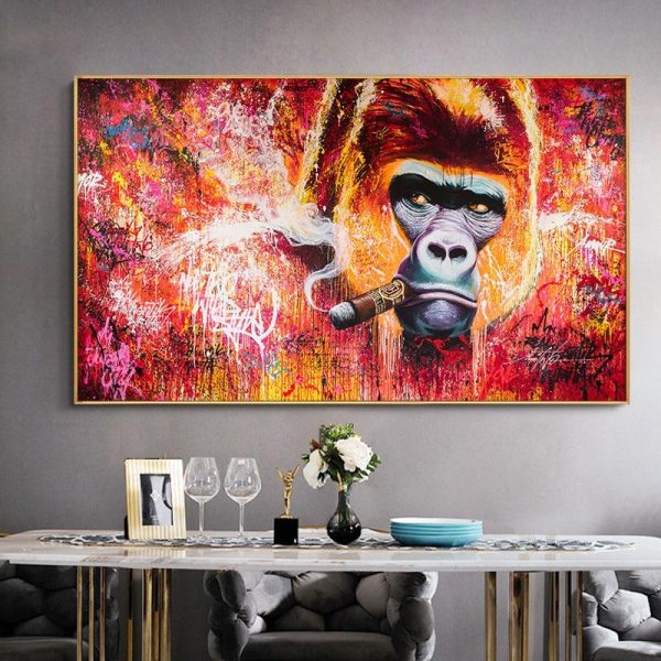 Colorful Smoking Gorilla Wall Art Canvas Print